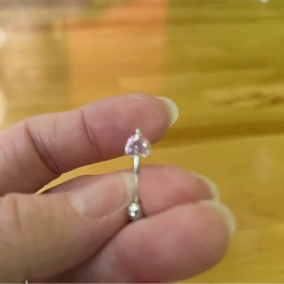 14 kt white gold Swarovski Heart-Shaped Pink Belly Button Ring - Picture 3 of 3